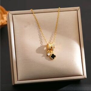 Luxury Designer Four-Leaf Stainless Steel Clover Necklace Black &Gold
NWT